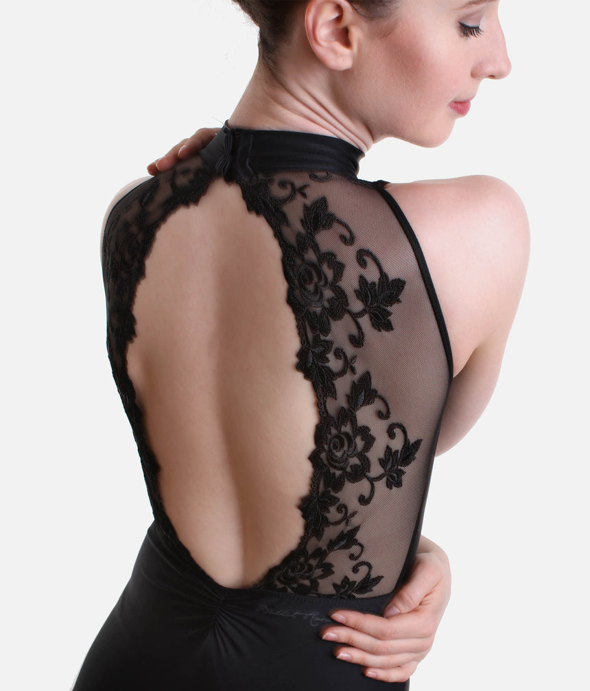 High Neck Dance Leotard, Lace Details - AMELIE