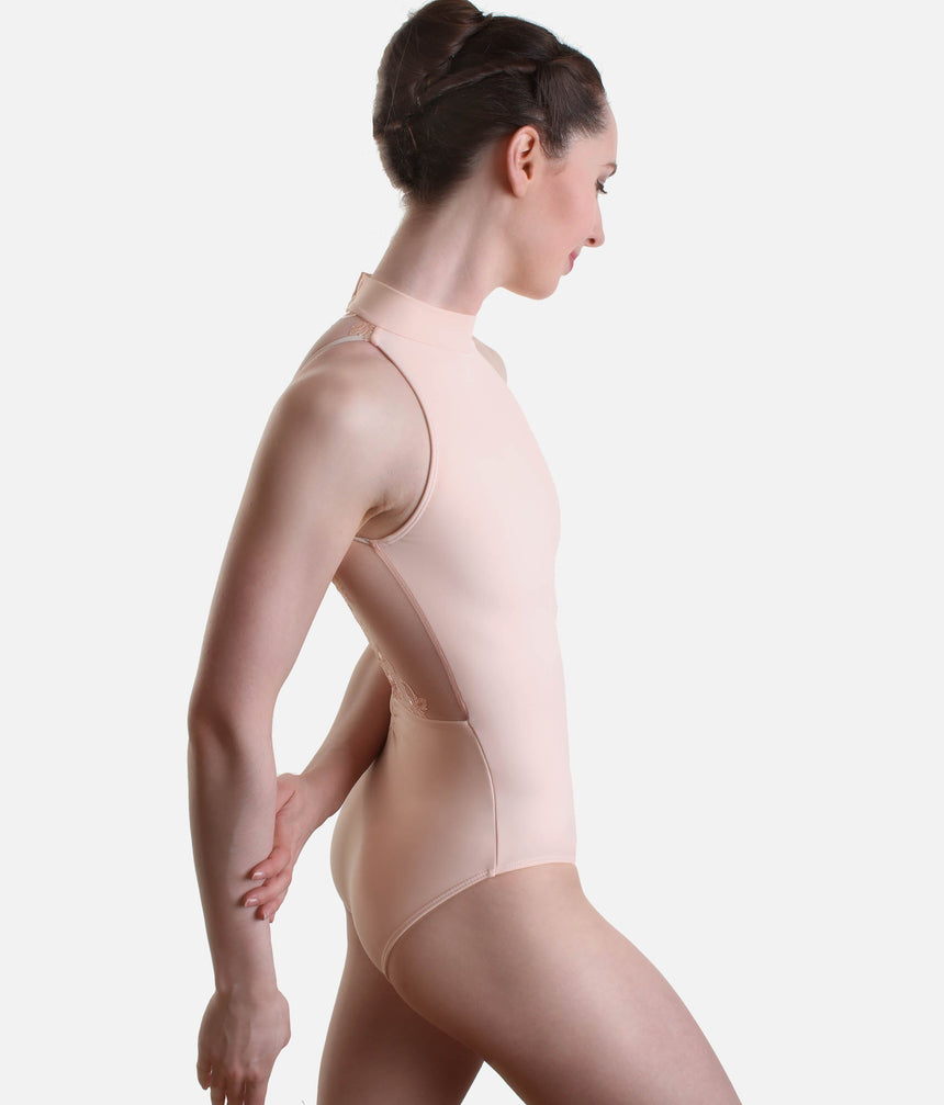 High Neck Dance Leotard, Lace Details - AMELIE