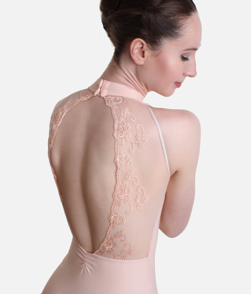 High Neck Dance Leotard, Lace Details - AMELIE