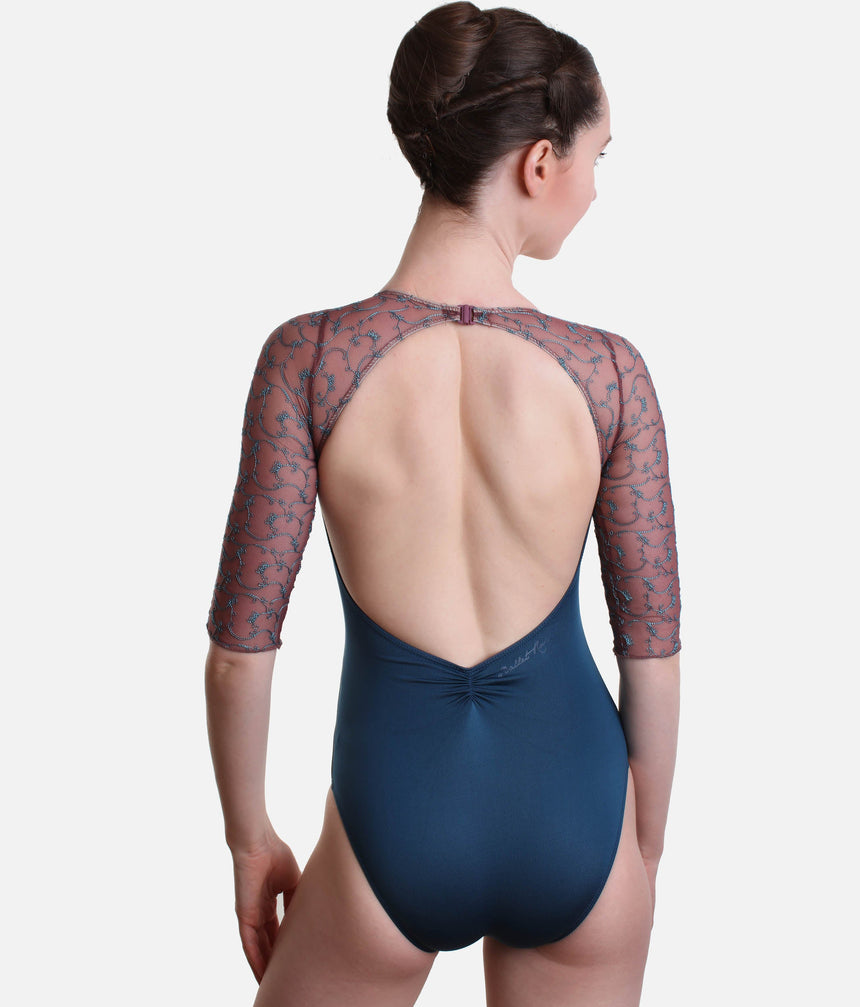 Long Sleeve Leotard, Open Back, Floral Mesh - ANOUK