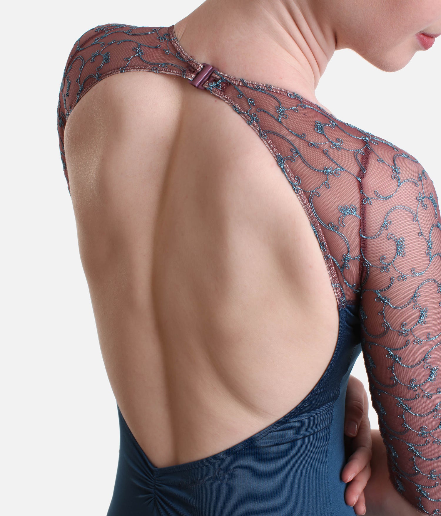 Long Sleeve Leotard, Open Back, Floral Mesh - ANOUK