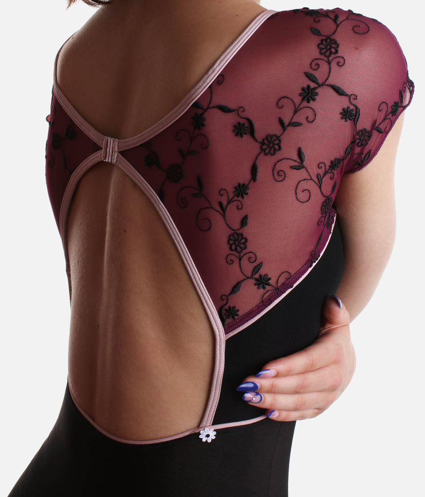 Elegant Dance Leotard with Contrast Piping & Mesh Overlay - ARTEMIDE GL
