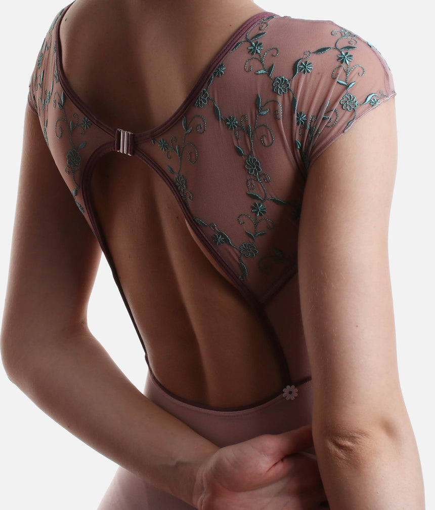 Embroidered Tulle Cap Sleeve Dance Leotard - ARTEMIDE GL