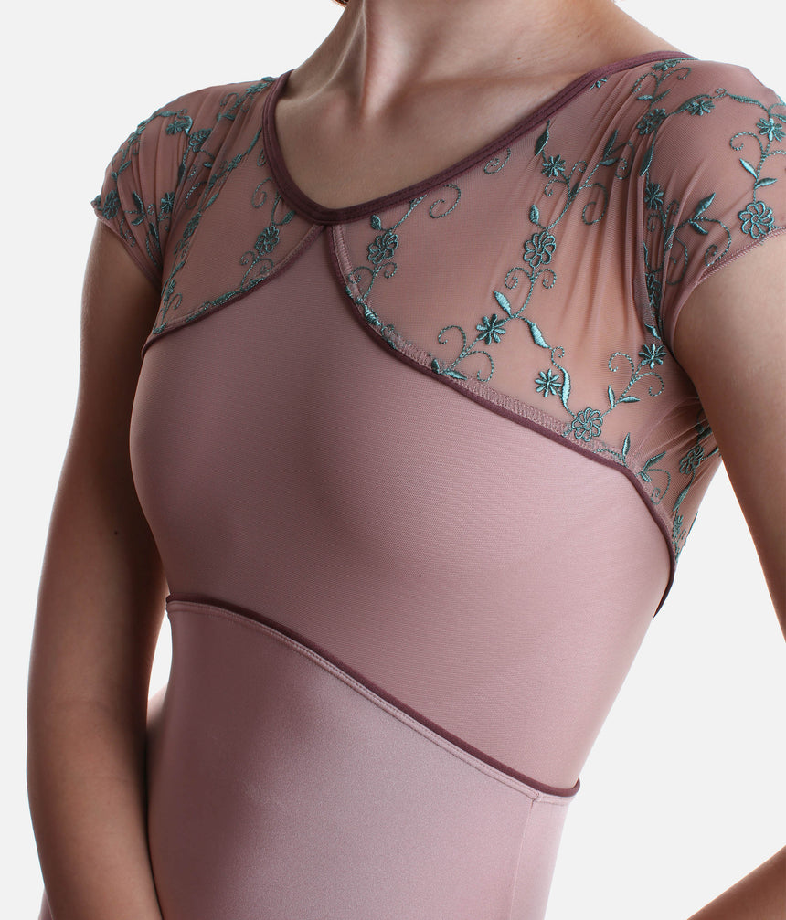 Embroidered Tulle Cap Sleeve Dance Leotard - ARTEMIDE GL