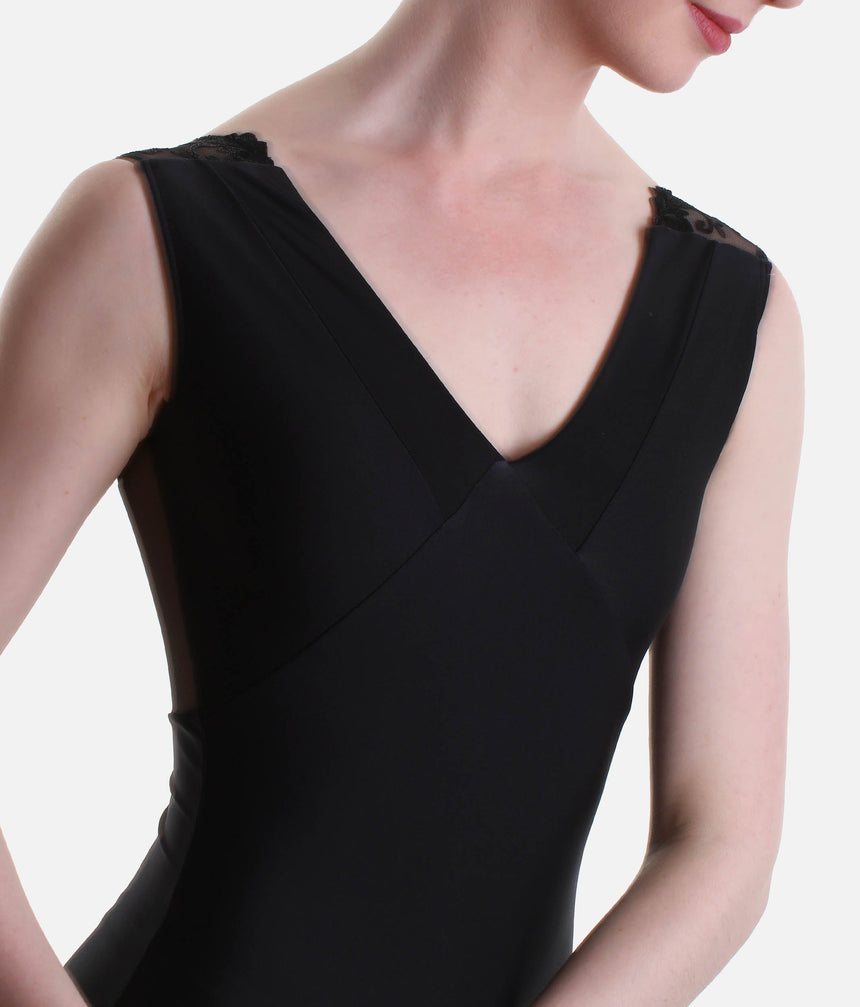 V-Neckline Dance Leotard, Elegant Dancewear with Lace Back - BERTILL