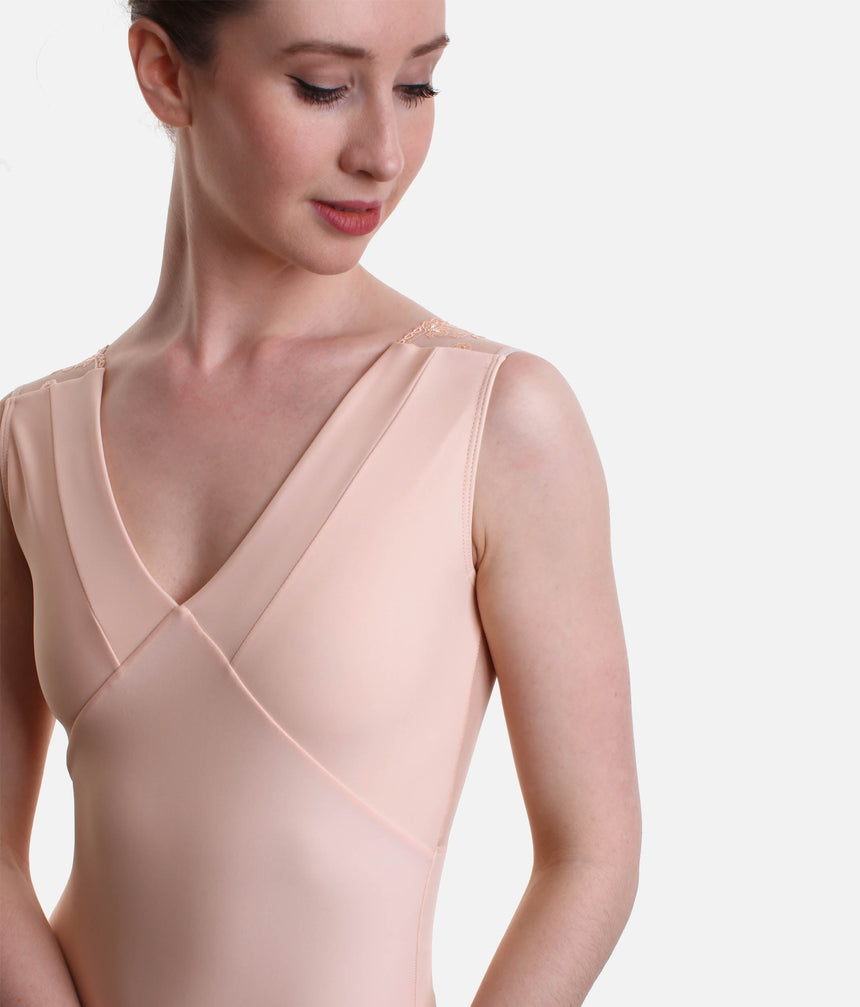 V-Neckline Dance Leotard, Elegant Dancewear with Lace Back - BERTILL