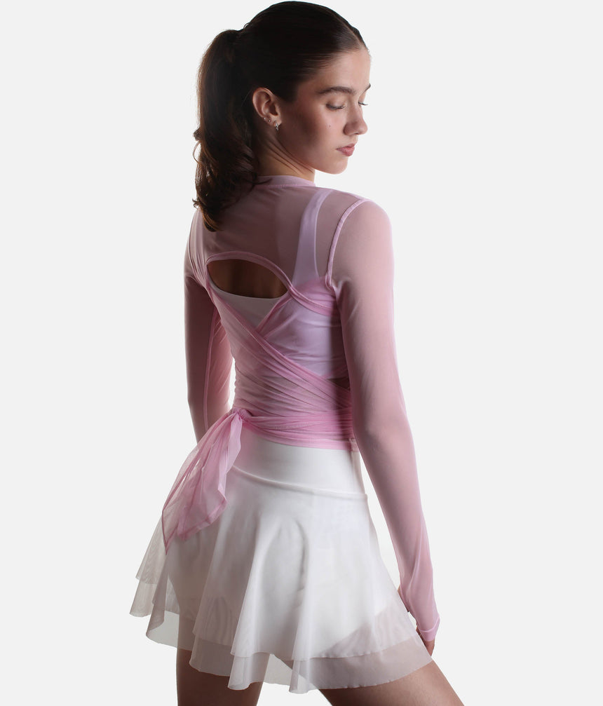 Bow Back Long Sleeve Mesh Top - Reversible Front-to-back Design