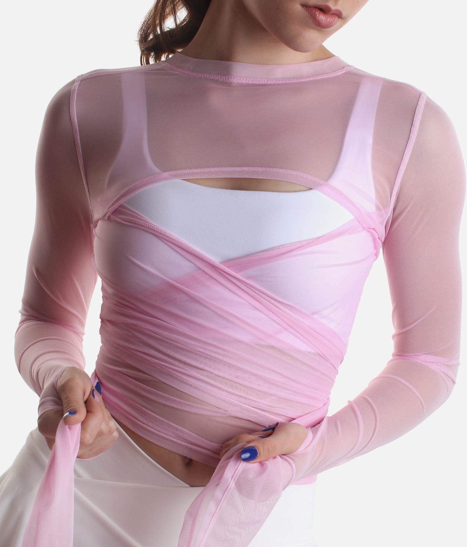 Bow Back Long Sleeve Mesh Top - Reversible Front-to-back Design