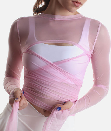 Bow Back Long Sleeve Mesh Top - Reversible Front-to-back Design