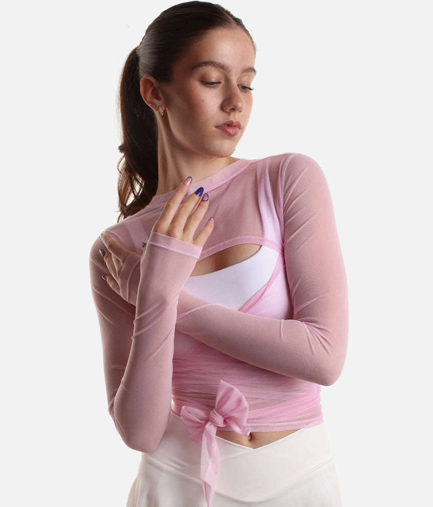 Bow Back Long Sleeve Mesh Top - Reversible Front-to-back Design