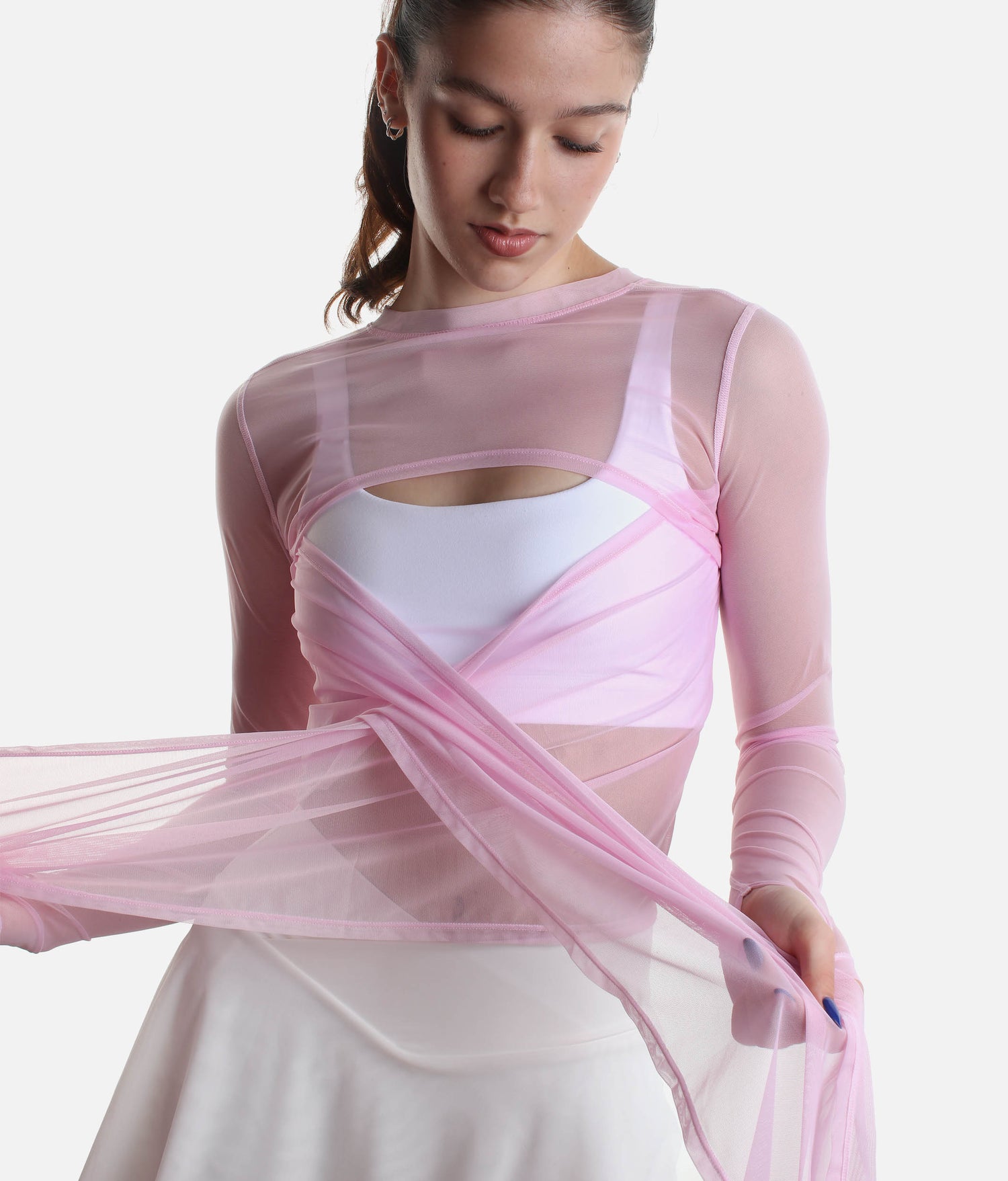 Bow Back Long Sleeve Mesh Top - Reversible Front-to-back Design