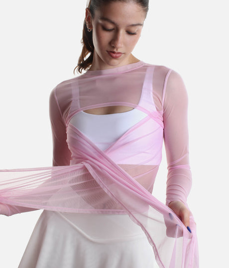 Bow Back Long Sleeve Mesh Top - Reversible Front-to-back Design