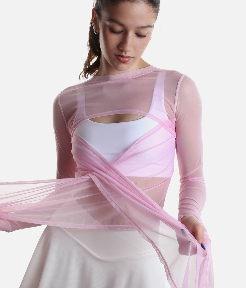 Bow Back Long Sleeve Mesh Top - Reversible Front-to-back Design