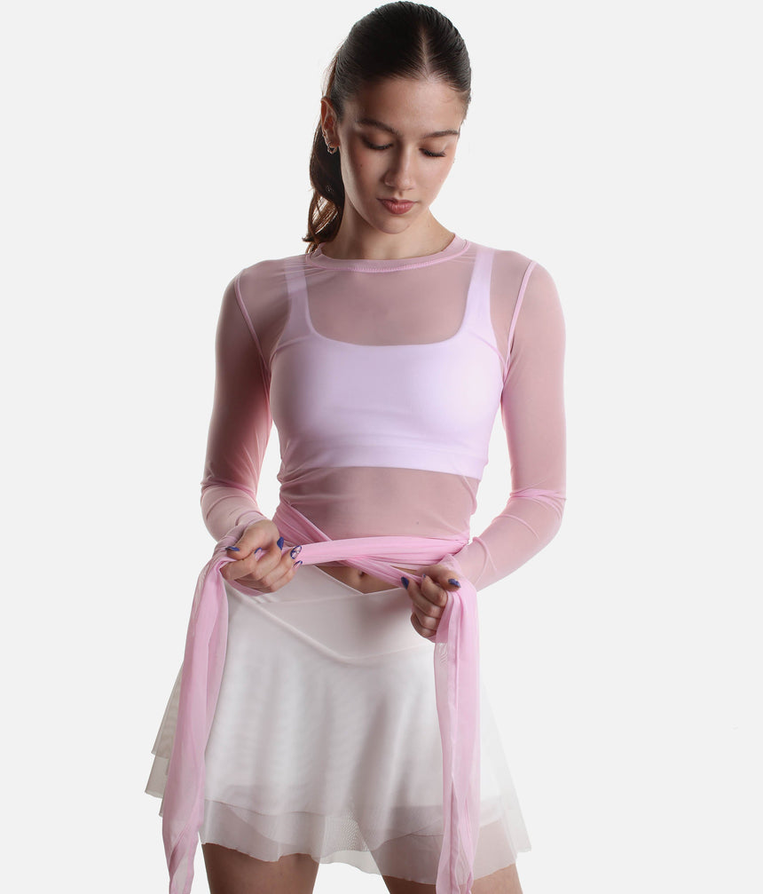 Bow Back Long Sleeve Mesh Top - Reversible Front-to-back Design