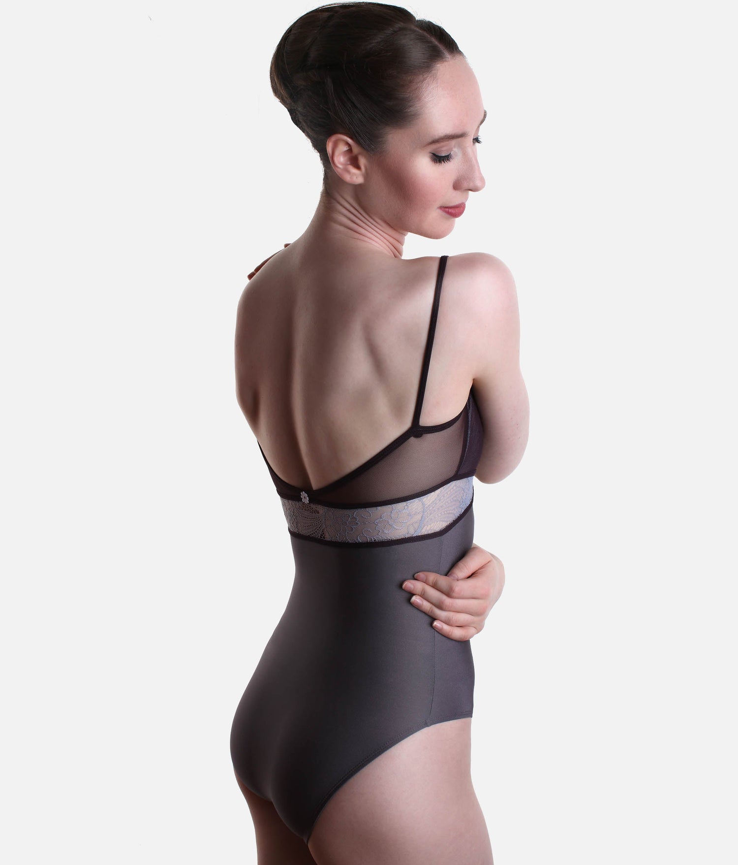 Elegant Camisole Leotard with Crisscross Lace Waistband - BRIGID CL