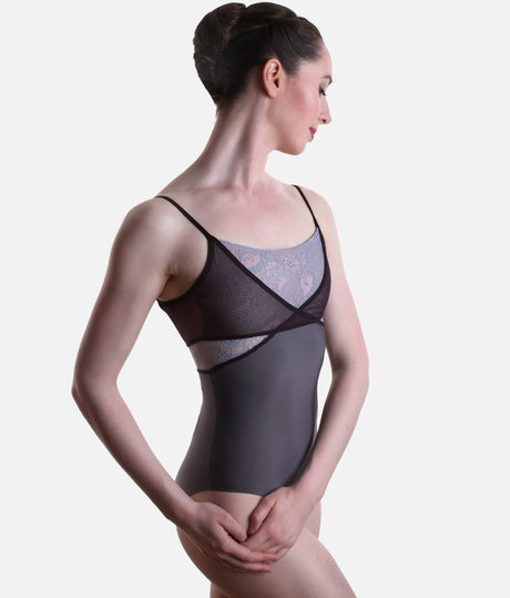 Elegant Camisole Leotard with Crisscross Lace Waistband - BRIGID CL