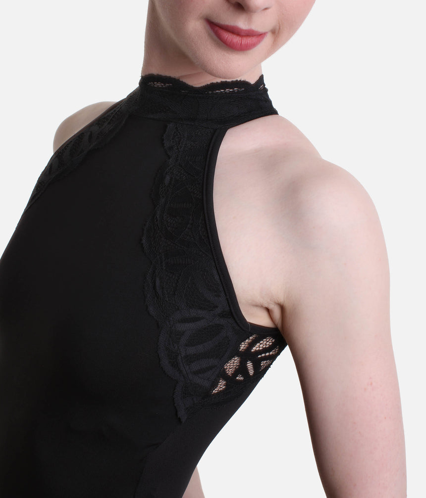 High Neck Dance Leotard with Lace Detail & Back Zip - BY07