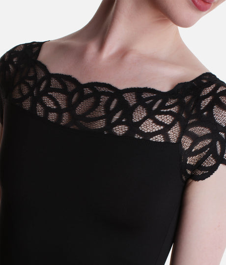 Lace Cap Sleeve Leotard, Elegant Boatneck Dancewear - BY11