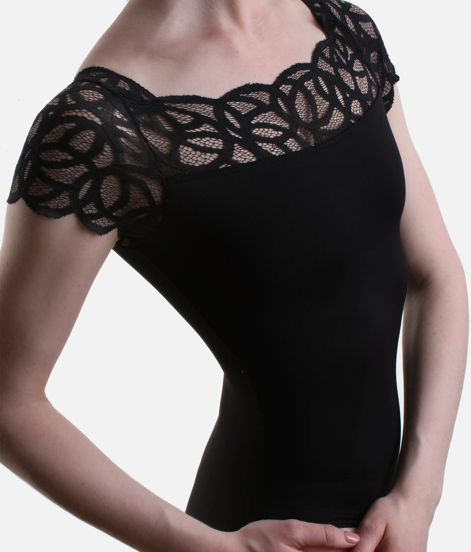 Lace Cap Sleeve Leotard, Elegant Boatneck Dancewear - BY11