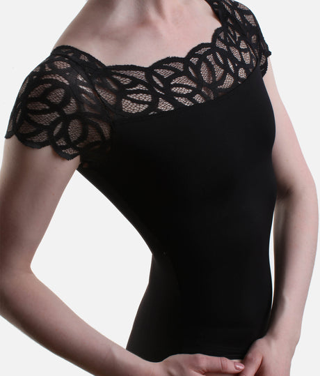 Lace Cap Sleeve Leotard, Elegant Boatneck Dancewear - BY11
