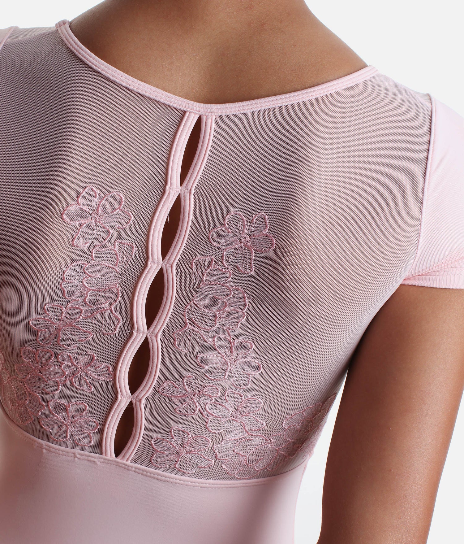 Girls Mei Cap Sleeve Leotard, Sweetheart Neck & Floral Mesh Back - CL20003