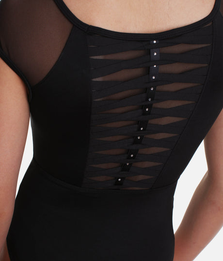 Girls Mesh Back Leotard, Twist Detail & Cap Sleeves - CL928