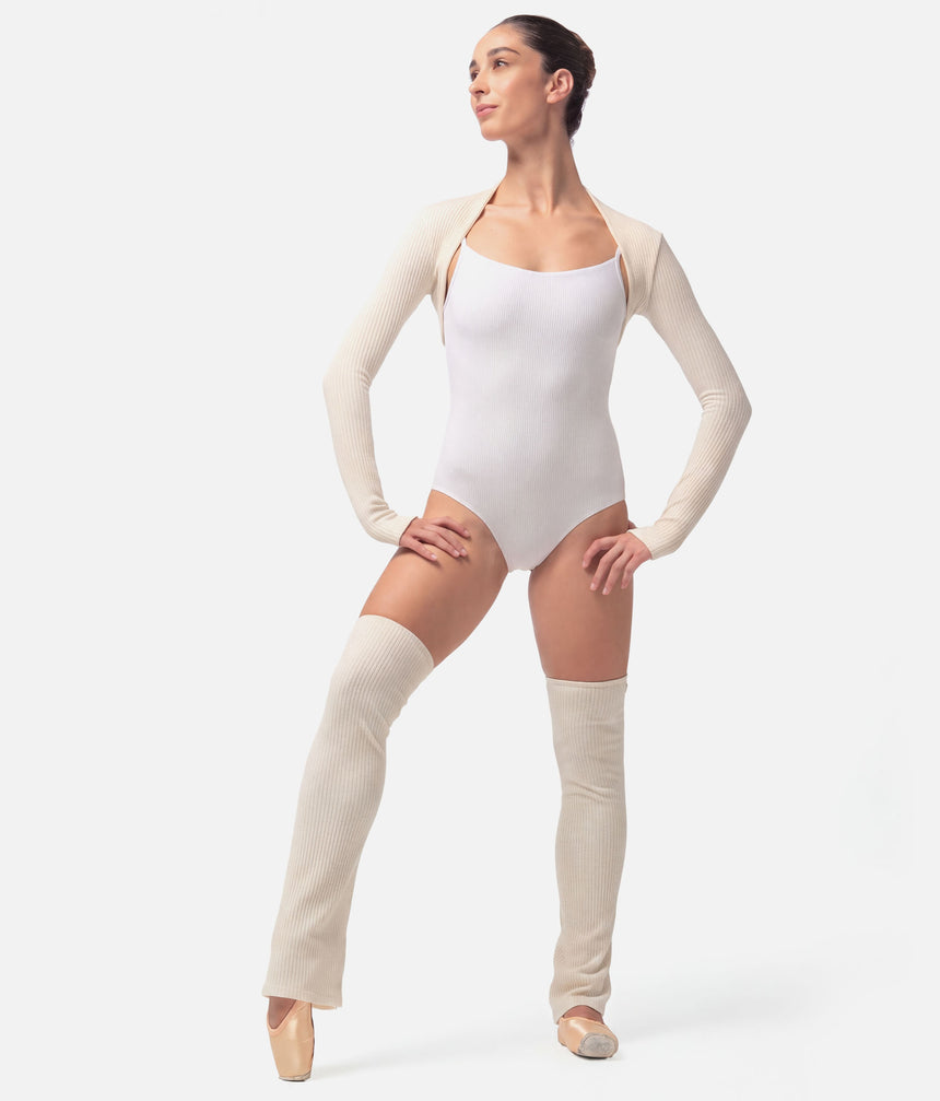 Knit Ballet Legwarmers, 65cm • Soft Pink & Light Cream