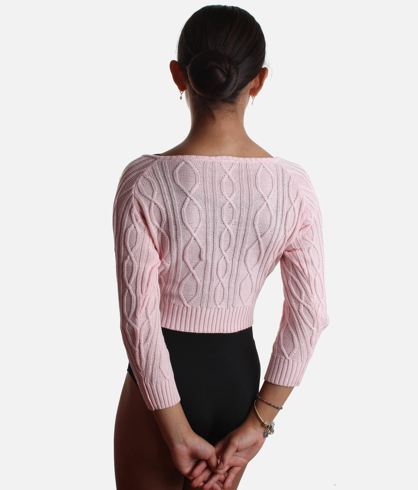 Girls Ballet Warmup Sweater, Cable Knit V-Neck Dance Top - CZ30010