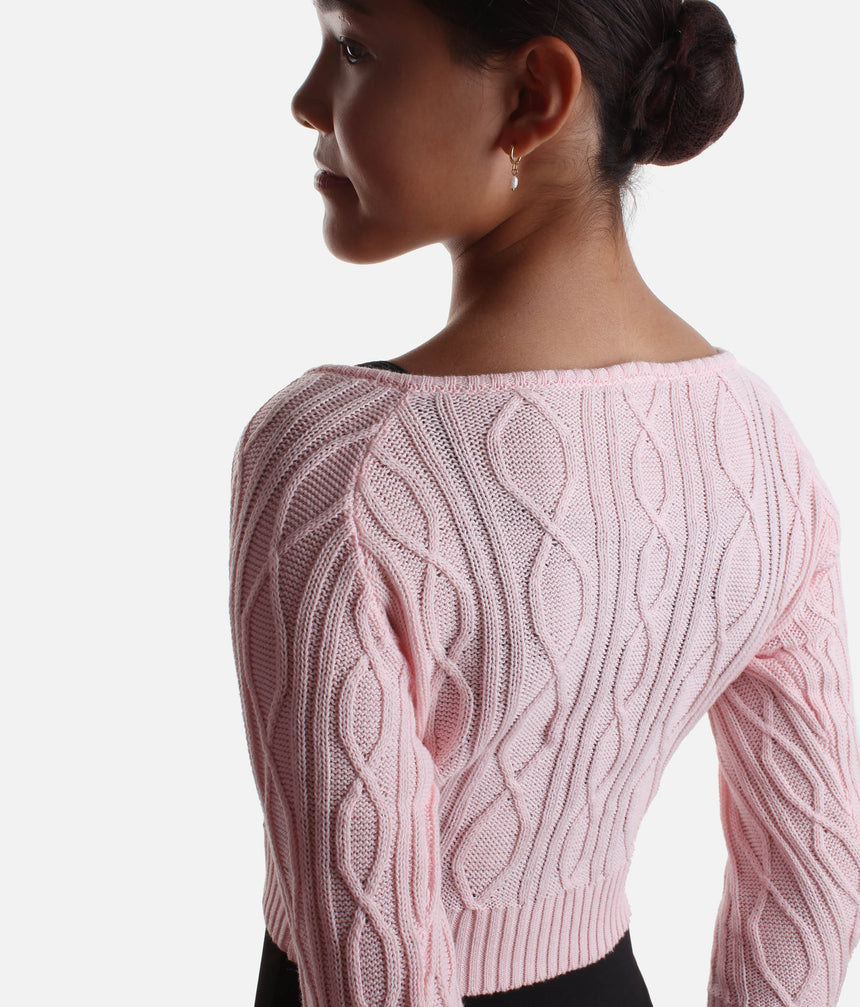 Girls Ballet Warmup Sweater, Cable Knit V-Neck Dance Top - CZ30010