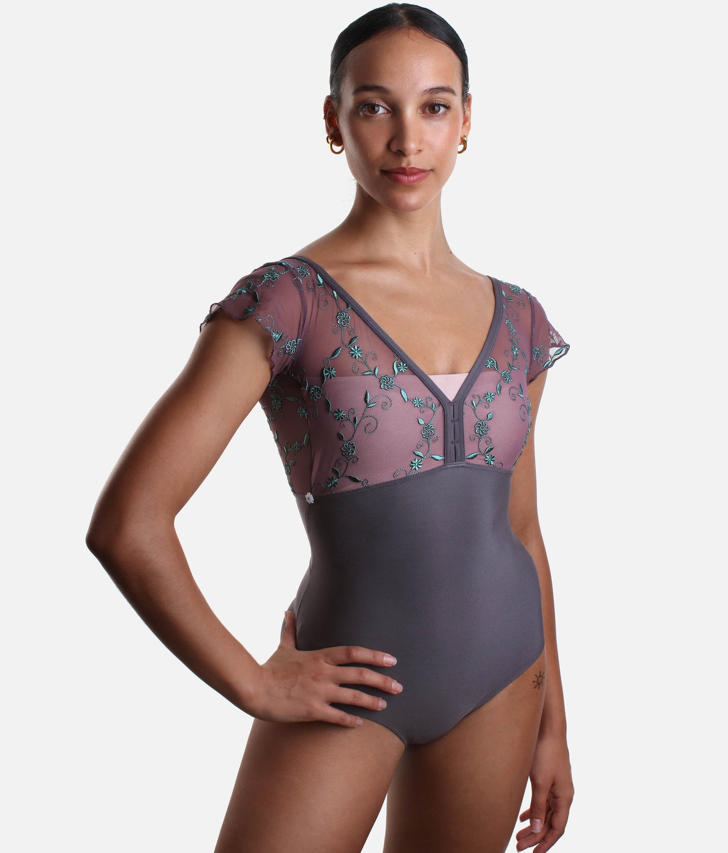 Deep V-Back Dance Leotard with Mesh & Flutter Sleeves - DAFNE GL MAGNETTE