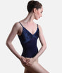 Thin Strap Camisole Leotard with Crushed Velvet Bodice, V-Neck - DARIA Cosmo