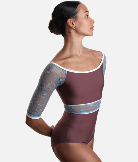 Boat Neck Ballet Leotard with Romantic Blue Lace - AFRODITE DI SUPERNATURAL