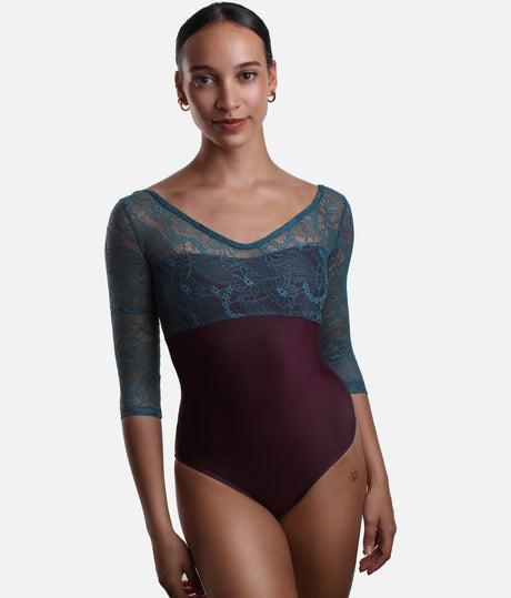 Premium Ballet Leotard, Long Lace Sleeves & Open Back Design - MAIA DI TURANDOT