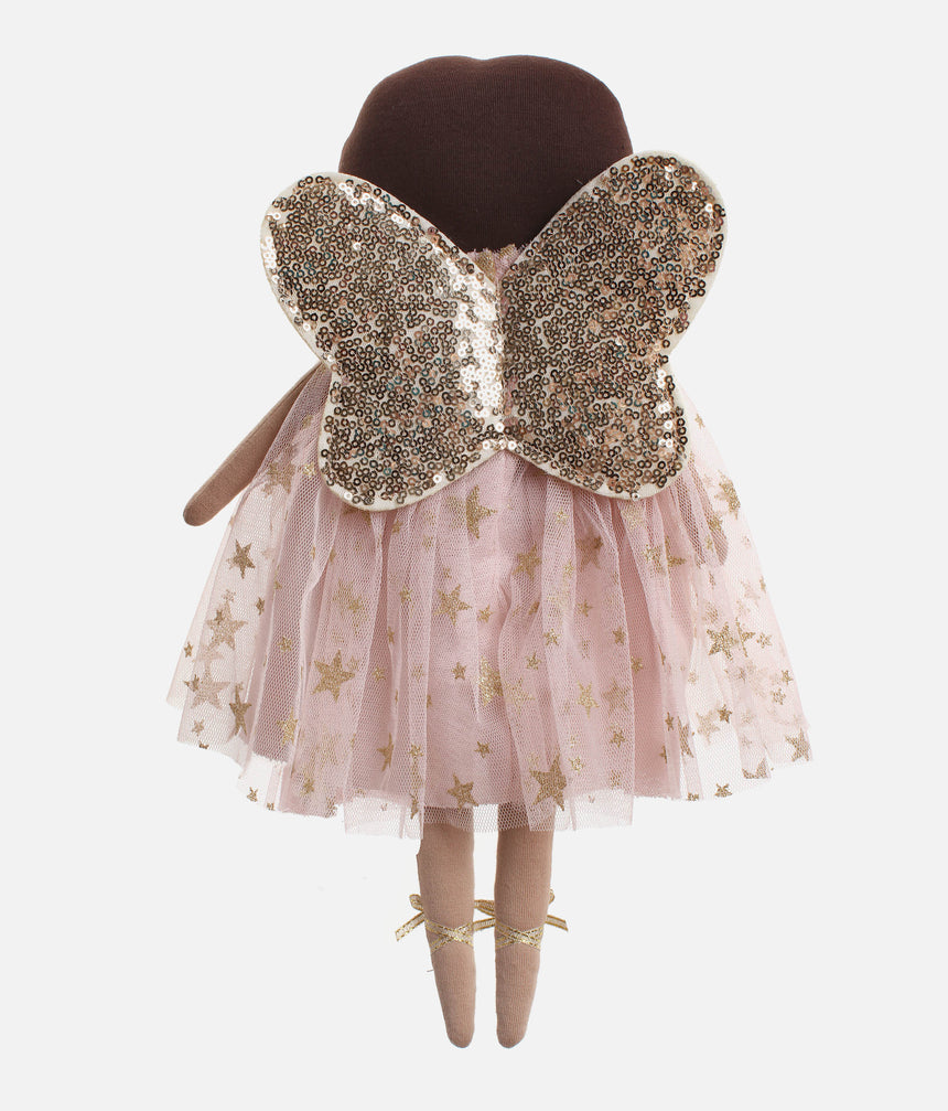 Handmade Rag Doll, Blush & Gold Star Dress with Sequin Wings - DELPHINE FAIRY