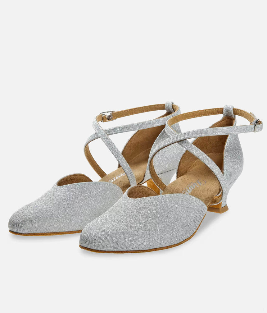 Beginner-Friendly Low Heel Dance Shoes, Silver Sparkle - 002X