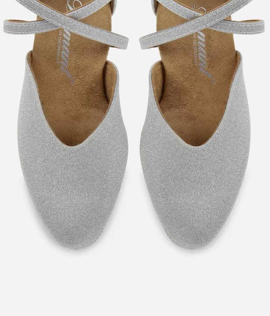 Beginner-Friendly Low Heel Dance Shoes, Silver Sparkle - 002X