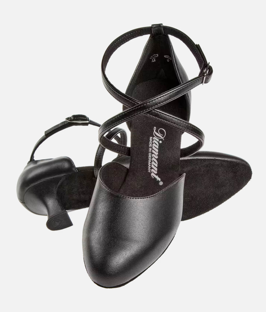 Closed-Toe Dance Shoes, Elegant Black Leather with Push-Button Strap - 034X
