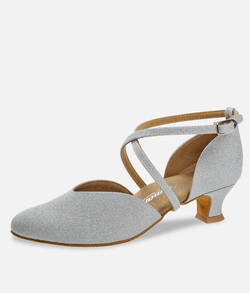 Beginner-Friendly Low Heel Dance Shoes, Silver Sparkle - 002X