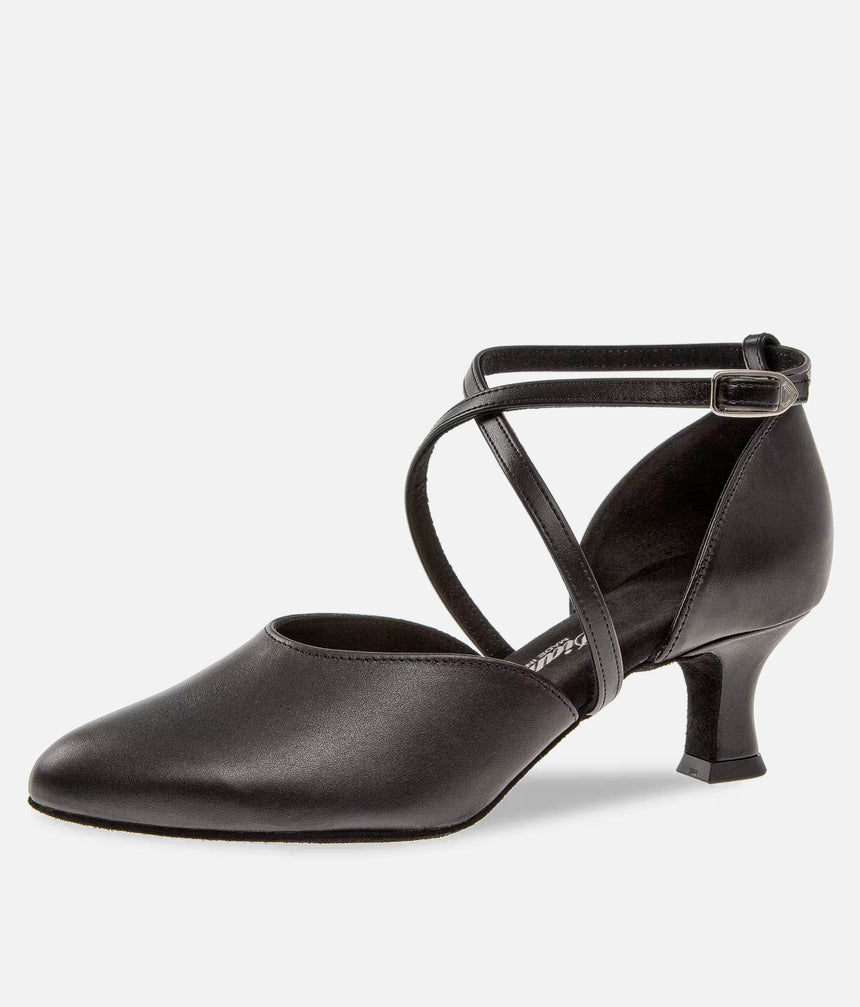 Closed-Toe Dance Shoes, Elegant Black Leather with Push-Button Strap - 034X
