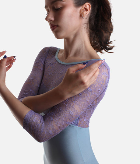 Long Sleeve Lace Ballet Leotard, V-Back & Boat Neck - DIANA DI