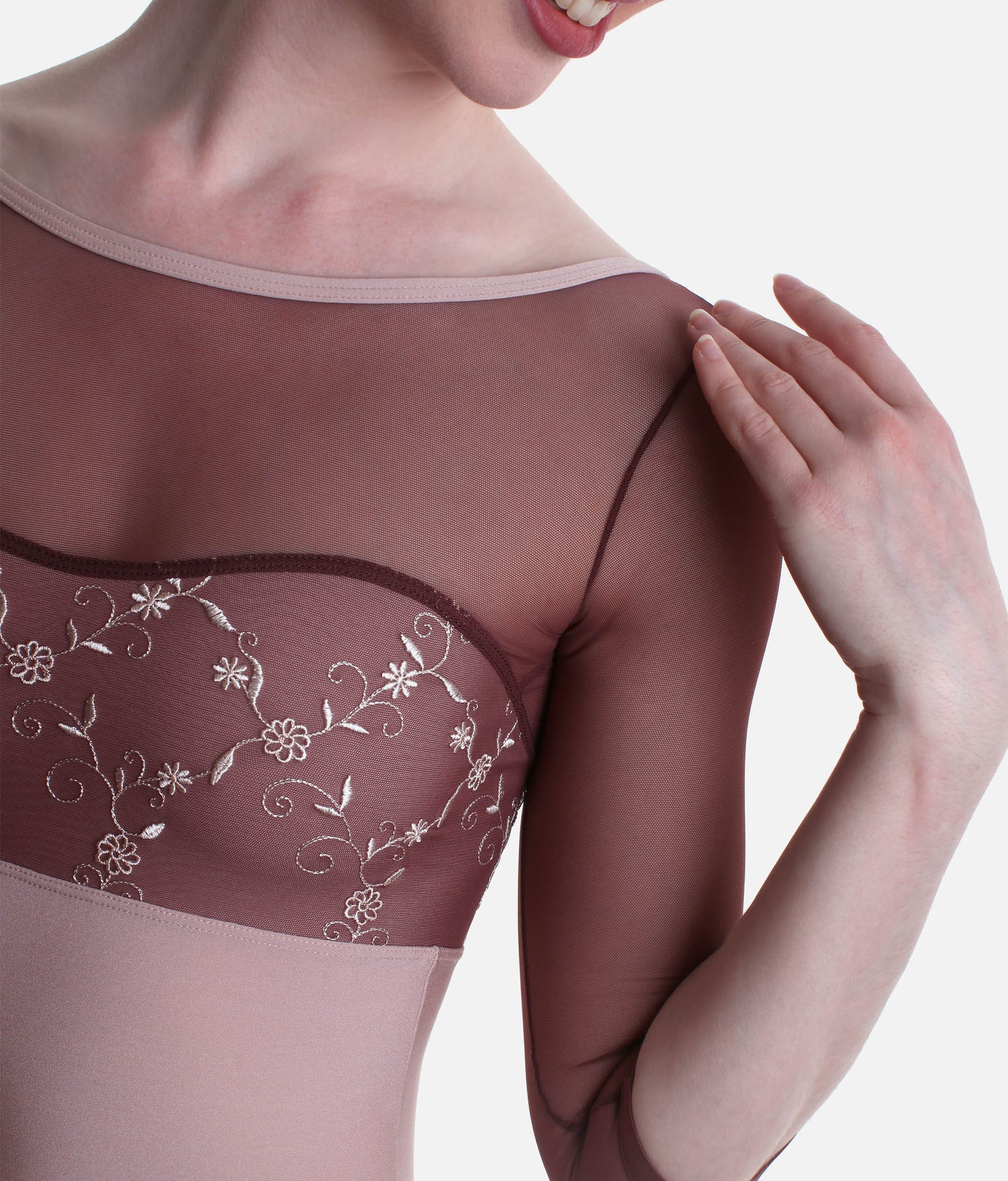Low Back Leotard, Elegant Neckline & Floral Tulle - DIANA CL