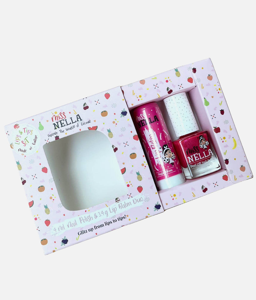 Girls Peel-Off Nail Polish & Sugar Plum Lip Balm Gift Box, Fun & Safe