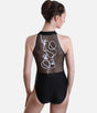 Front Zip Leotard, Mesh Back with Abstract Embroidery - DUVAL