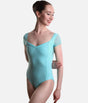 Mesh Cap Sleeve Leotard, Elegant Low V-Back - EFFIE