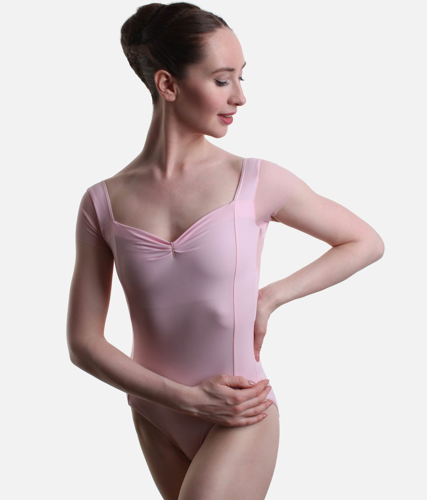 Mesh Cap Sleeve Leotard, Elegant Low V-Back - EFFIE