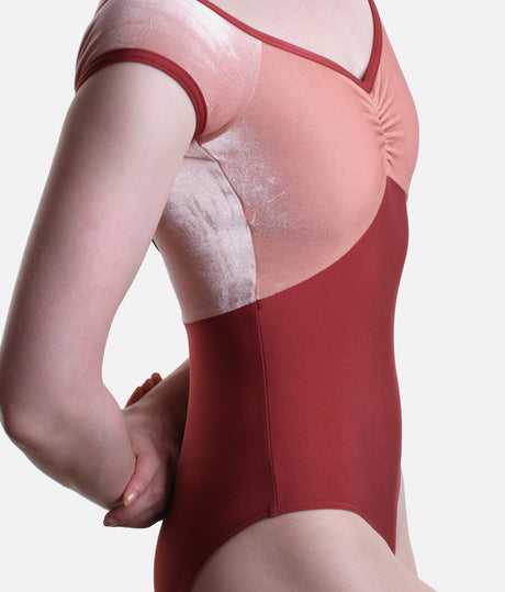Performance Cap Sleeve Dance Leotard, Fox & Blush Velvet - ELLI