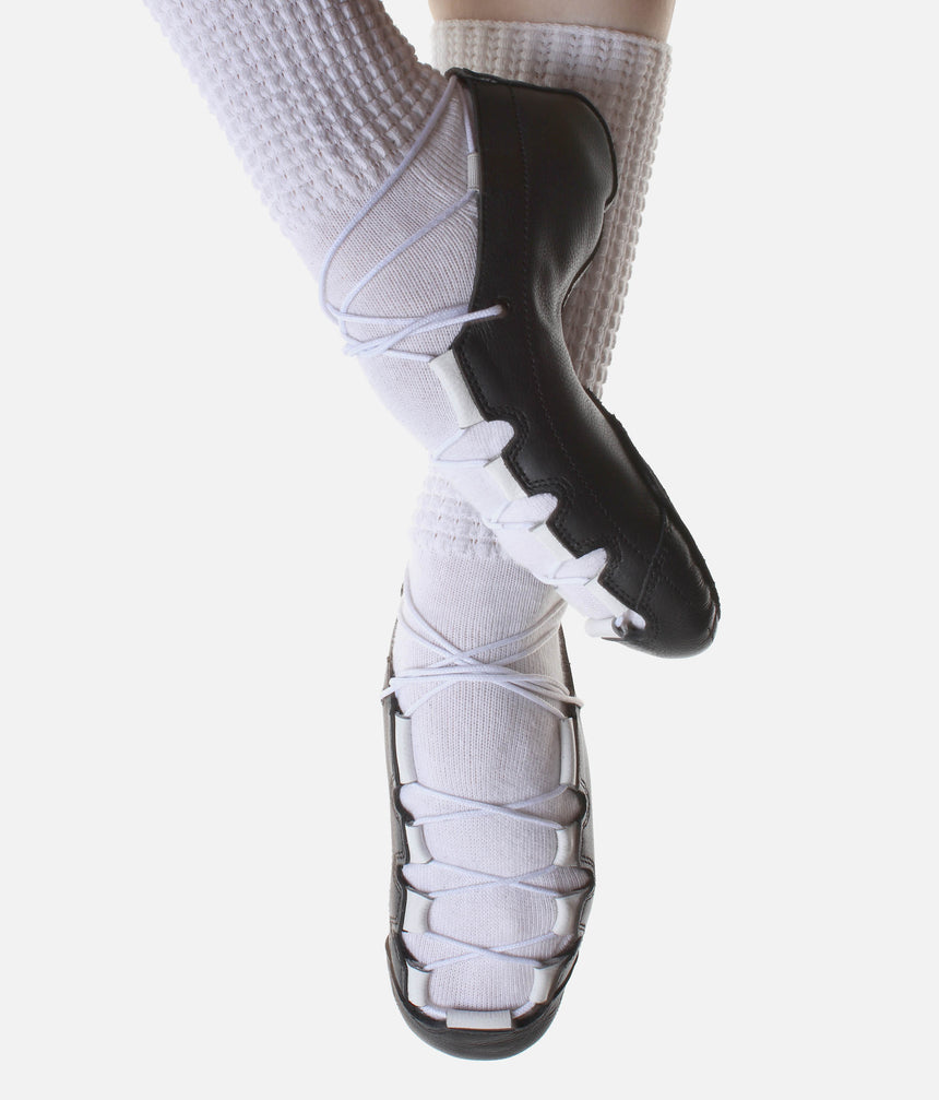 Leather Irish Dancing Pumps, Split Sole with White Lace Loops - ERIN