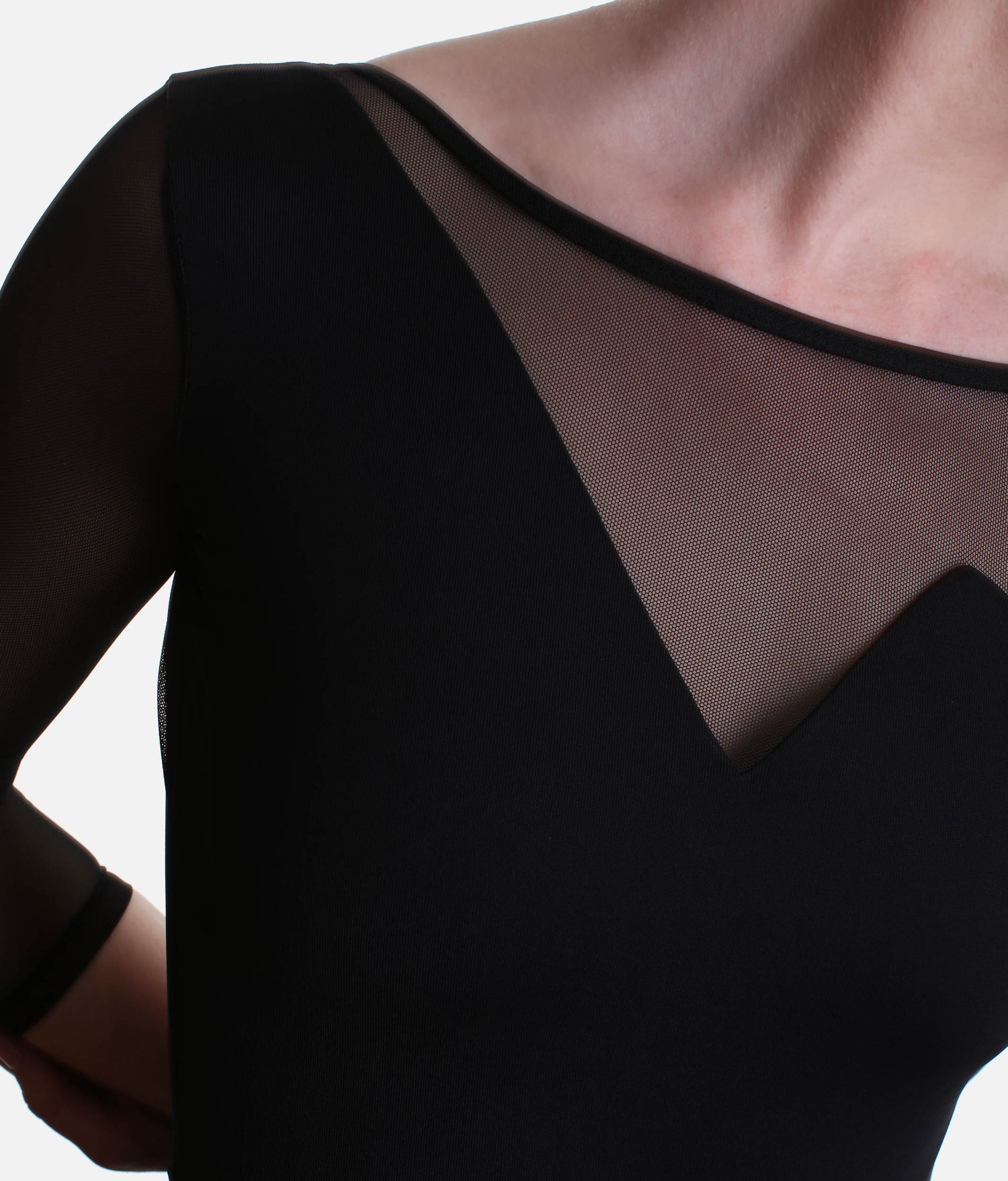Long Sleeve Leotard, Mesh Low V-Back Dancewear - FONTEA