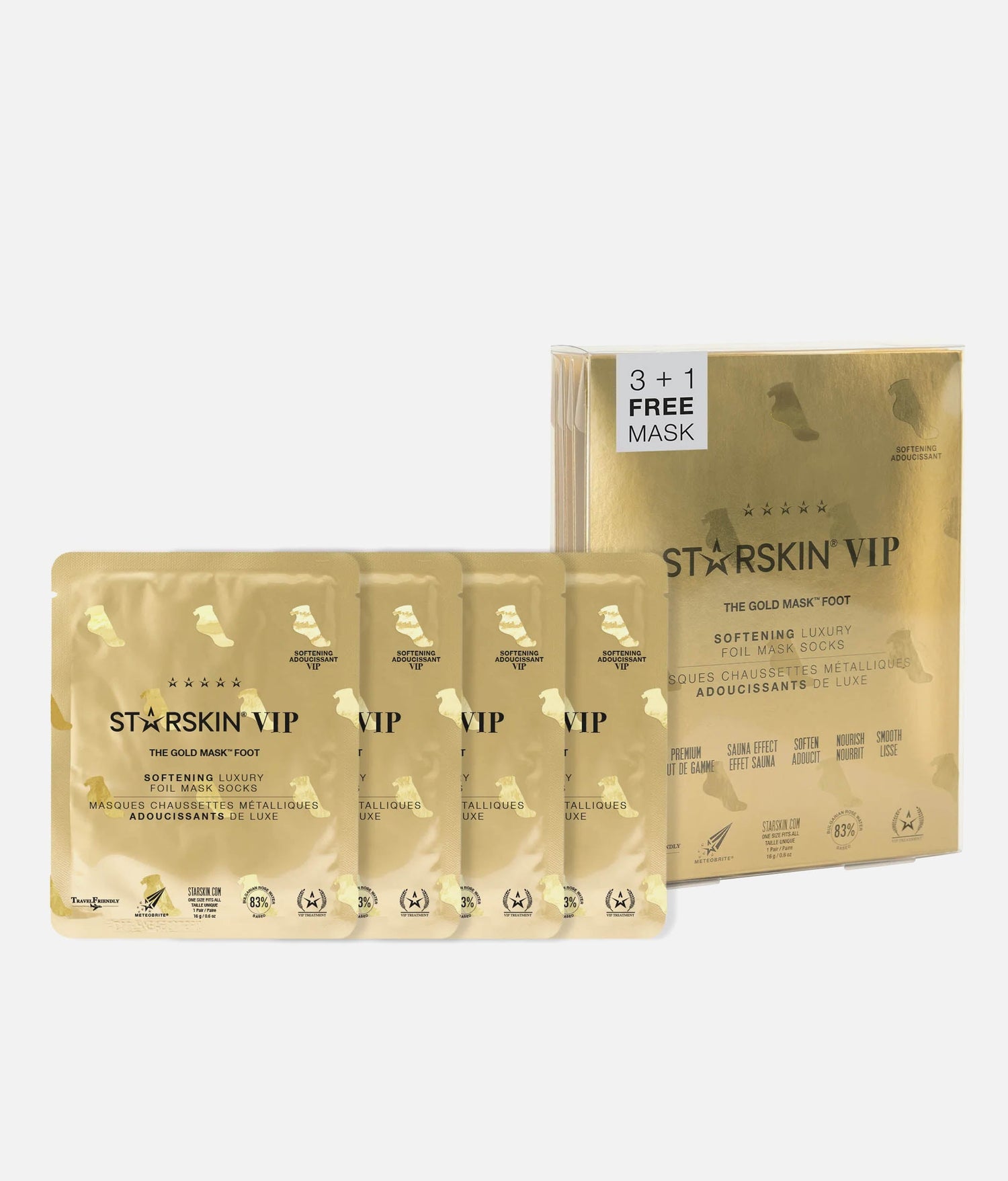 VIP GOLD MASK FOOT 3+1 SET, Hydrating Foil Socks with Rose & Shea Butter