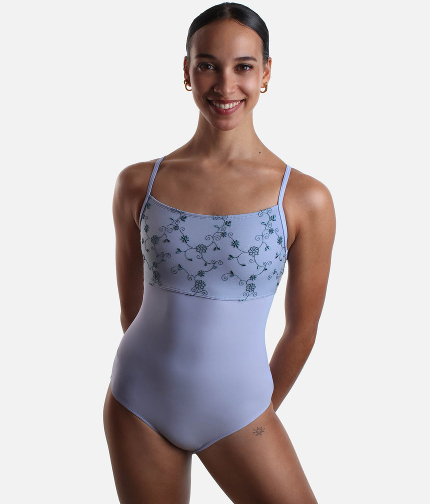 Classic Dance Leotard with Thin Straps & Floral Embroidery - GAIA DI VIOLETTA